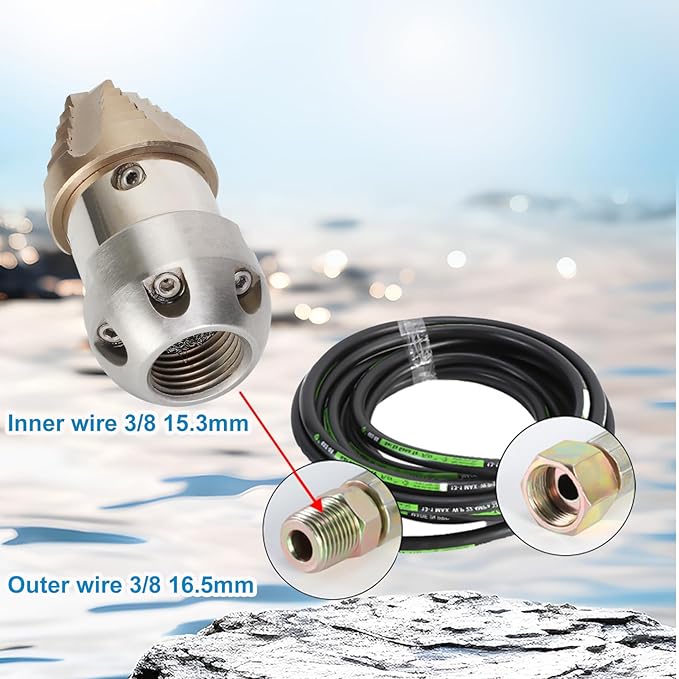Anrain 3/8 Sewer Jetter Nozzle for 40 L/min Pressure Washer, 360 Degree 3/8 NPT Sewer Jetter Rotating Nozzle, Stainless Steel, for Vehicle Cleaning, Industrial Equipment Cleaning, 2-Year US Warranty