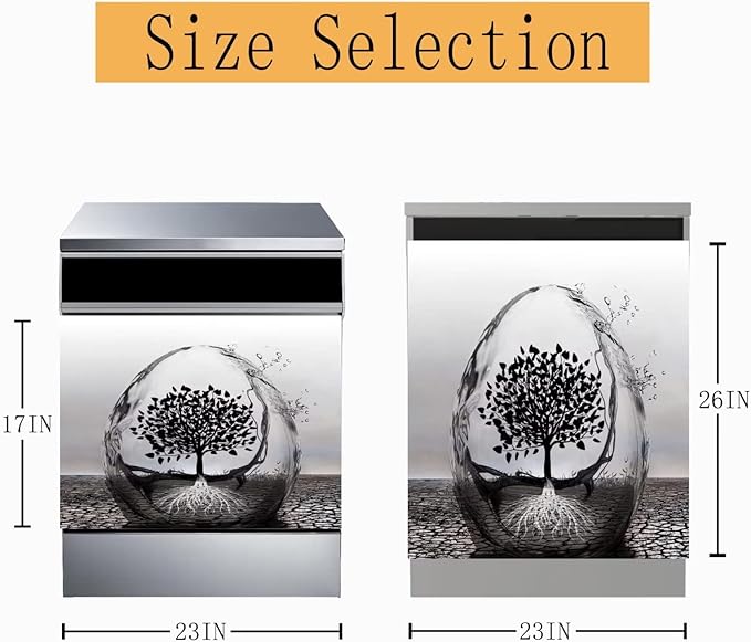 Wine Glass and Tree of Life Art Decoration Dishwasher Cover Black Abstract Decal Magnetic Cover for Dishwasher Front Door 23x26inch Magnet Sticker Kitchen Dishwasher Decor Panel