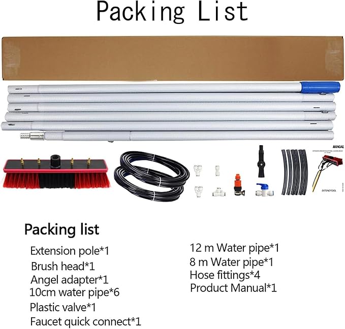 3~12m Rod/50cm Brush, Telescopic Window Cleaner, Window Cleaning Pole, Water Fed Telescopic Brush, Window Cleaner Kit, Extendable Solar Panel Washing Equipment Cleaning Conse