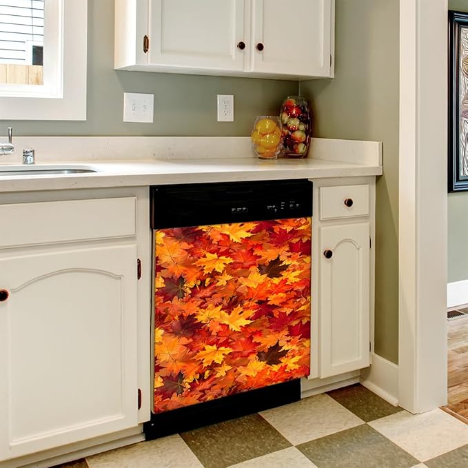 Autumn Gold Maple Leaves Dishwasher Magnet Cover for The Front Magnetic Dishwasher Door Covers Dish Washer Sticker Wrap Home Decorative Appliances Panel Decal Kitchen Decor 23" x 26" (Magnetic)