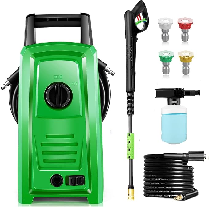 4500PSI Elecrtric Power Washer Small Portable Pressure Washer 20FT Hose, 4 Nozzle Set, Best for Home/Cars/Fences/Windows, Deep Green