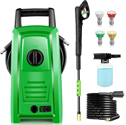 4500PSI Elecrtric Power Washer Small Portable Pressure Washer 20FT Hose, 4 Nozzle Set, Best for Home/Cars/Fences/Windows, Deep Green