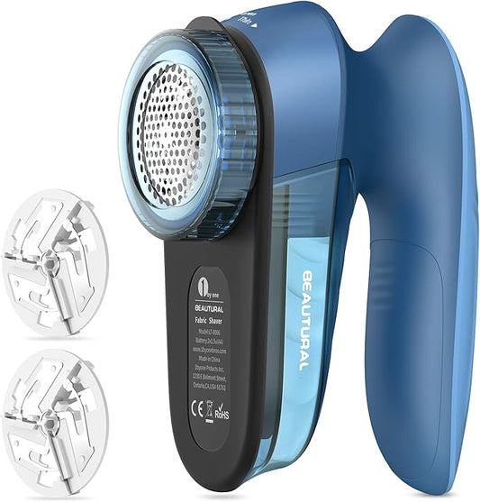 BEAUTURAL Fabric Shaver and Lint Remover, Portable Sweater Defuzzer | Battery Operated, 2 Speeds, 2 Replaceable Stainless Steel Blades, Remove Clothes Fuzz, Lint Balls, Pills, Bobbles by BEAUTURAL