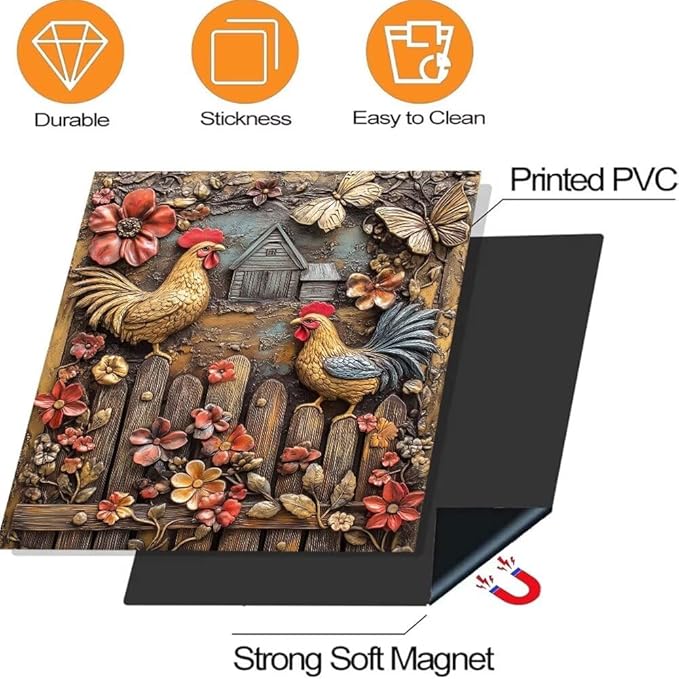 Rooster Chicken Farmhouse Kitchen Decor Dishwasher Magnet Cover Decal, Embossed Butterflie sMagnetic Dish Washer Panel Door Vinyl Sticker, Refrigerator Magnets,Easy to Clean, 23 x 26 inch