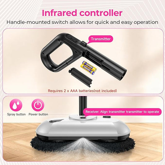 ScrubWiz Cordless Electric Mop, Electric Spin Mop with Water Spray, Powerful Floor Cleaner, Super Quiet Cleaning & Waxing, Mid White