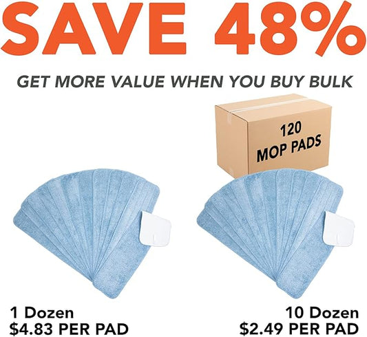Arkwright Spray Mop Replacement Pads - (Pack of 12) Bulk Microfiber Flat Dry and Wet Refill Mop Pads Floor Cleaning, Compatible with Bona and Rubbermaid, Fits All Mop Heads, 24 in, Blue