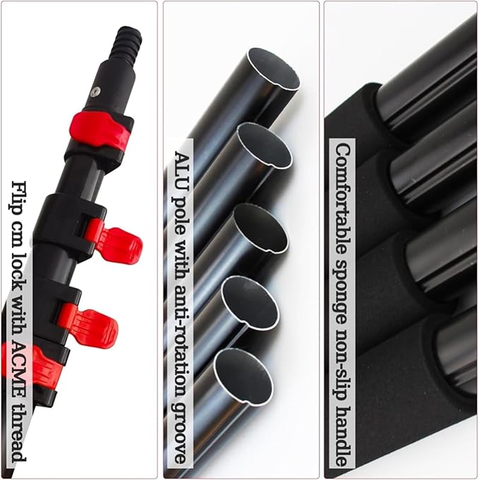 Window Cleaning Telescopic Pole,Water Fed Extendable Brush Suitable for Cleaner Conservatory Roof Photovoltaic Panel Cleaning Extendable Solar Panel Roof Cleaning Tools 5.4M