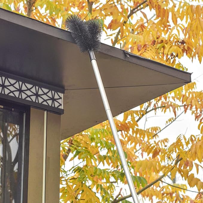 Gutter Cleaning Tool with Curved Stiff Bristles, Retractable Flexible Roof Gutter Brush Cleaner for Removing Dust, Leaves, Debris, and Branches