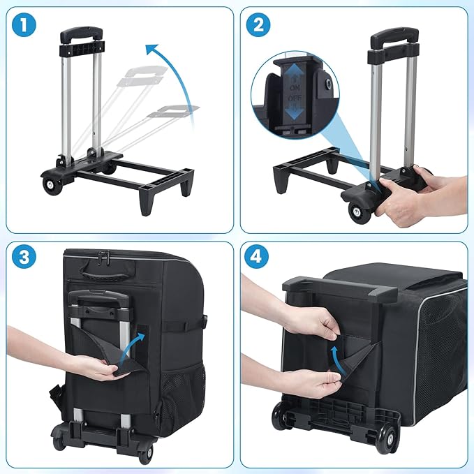Rolling Cleaning Caddy Backpack with Wheels, Large Capacity Cleaning Supply Organizer Bag with Detachable Trolley & Backpack Strap, Water-Resistant Cleaning Bag for Houskeeper Cleaner