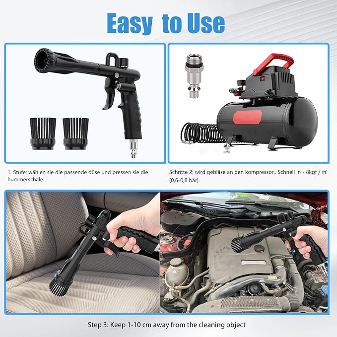Air Cleaning Gun for Car Interior Detailing, High Pressure Air Blower Auto Detailing Tool for Quickly Blasts Dirt and Dust, Air Blaster for Car Detailing, Black