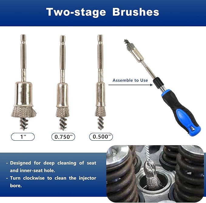 Professional Diesel Injector Seat Cleaning Kit 8090S, Premium Stainless Steel Helix Brushes, Replacement Tool kit for Diesel Injector Seat