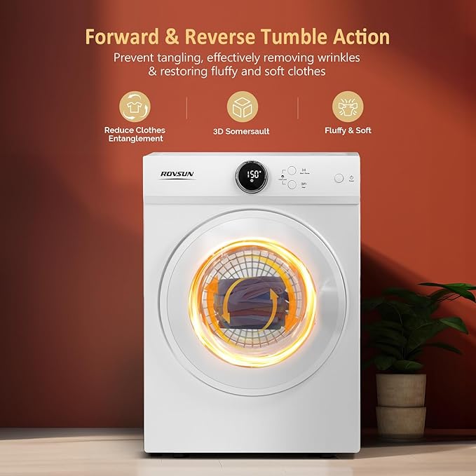 ROVSUN 17.8LBS Full-Automatic Washing Machine and 1.8CuFt Portable Clothes Dryer Set, Compact Laundry Washer and Dryer Combo Set with Stainless Steel Inner Tub, for Apartment, Dorm, Home