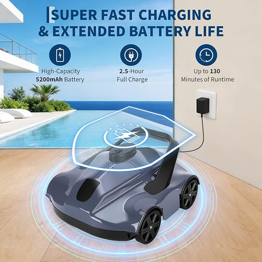 Robotic Pool Cleaners Cordless Robotic Pool Cleaner for Above Ground Pools - 130 Min Runtime, Self-Charging, Cleans Up to 860 Sq Ft, Lightweight & Portable Design