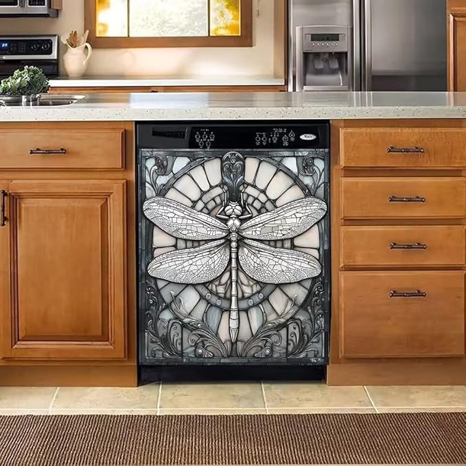 Dishwasher Magnetic Cover Front Door Dragonfly Refrigerator Magnet Decor Magnetic Sheet Sticker for Kitchen Appliance 23X26 in