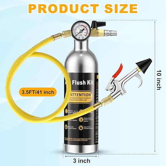 AC Flush Kit Air Conditioner System Flush Canister Kit AC Drain Line Cleaner Tool Conditioning Pipeline Set with Gauge, Air Fittings and Hose for Car Conditioner Pipe (Aluminum,Classic)