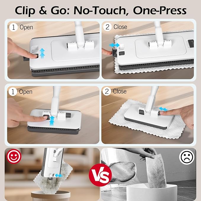 MASTERTOP Dust Mop with Mini Sweeper Mop,2-in-1 Disposable Mop with 47" Long Handle,Microfiber Mops for Floor Cleaning,No-Touch, Multi Surface Floor Cleaning