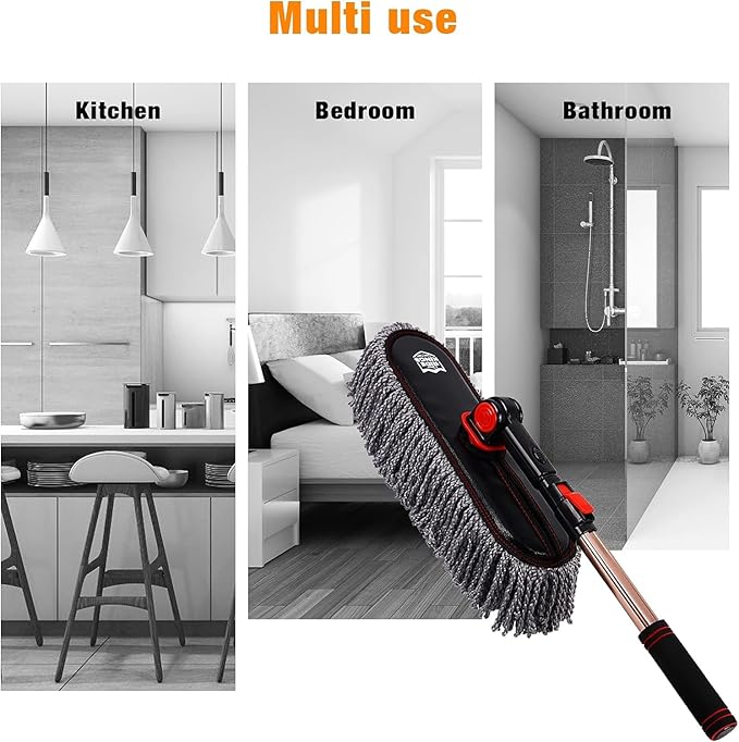 Microfiber Duster, Car Duster Kit,Interior & Exterior Cleaning Tools,Dashboard Detailing Brush,Scratch Lint Free,Pollen Removing,Extendable Handle,Truck,SUV,RV,Set of 2