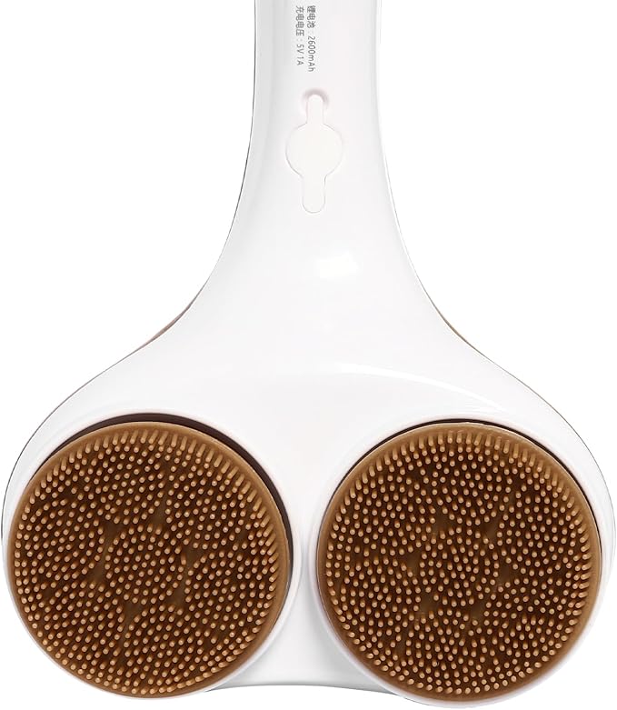 Electric Body Brush Back Scrubber for Shower, Double Head Rotating Electric Bath Brush with 5 Pair Replacement Brush Heads, 2 Speed IPX6 UBS Rechargeable Shower Brush for for Body Cleaning Massage