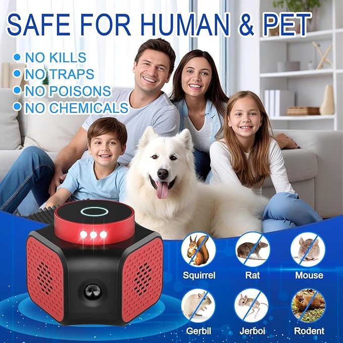 Rodent Mice Repellent Ultrasonic Plug in 4-Modes Rat Repellent for House Ultrasonic Rodent Repeller Indoor Mice Repeller Ultrasonic Mouse Repellent Plug in for Attic Home Basement Garage Rvs