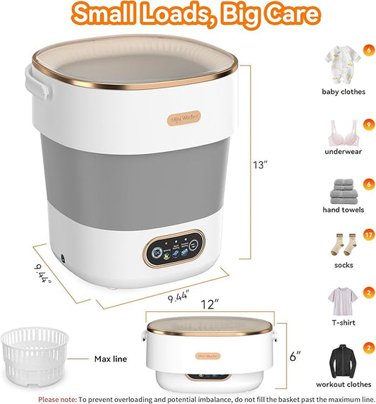 Portable Washing Machine, Folding 16L Mini Washer and Spin-Dryer With Hanger, Large Capacity Small Compact Laundry Machine of Underwear, Baby Clothes, for Apartments, Dormitories, RV, Travel, (White)