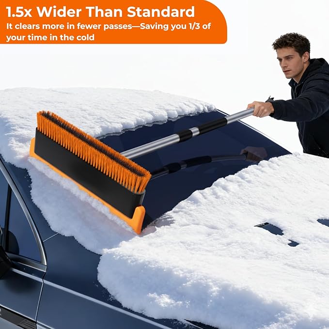 Year-Round Roof Rakes for Snow, Leaves & Moss – 16” No-Scratch Foam Blade & Roof Brush, Snow Rake, Solar Panels, RVs & Cars, C-Shaped Push/Pull Roof Snow Removal Tool (Pole Not Included)