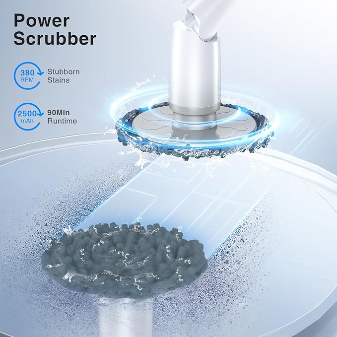 LABIGO Electric Spin Scrubber LA3 Pro, Cordless Bathroom Scrubber with 5 Replacement Head, 3 Adjustable Angle, Household Power Cleaning Brush with Extension Arm for Bathtub Car Grout Tile Floor