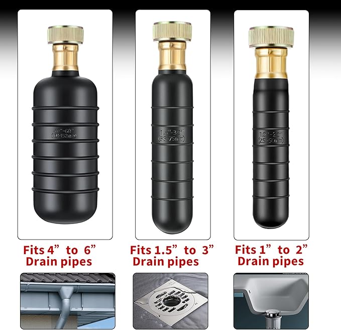 GlückMarine Drain Cleaning Bladder Kit fits 1 to 6 Inch Drain Pipes unclogs Stubborn Blockages in Kitchen Sink Bathtub Main Drain and Sewer Line with Water Power
