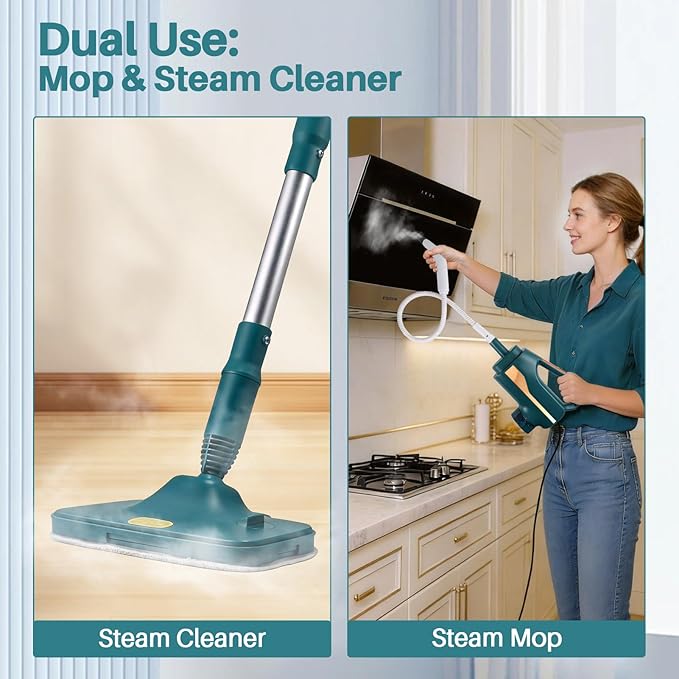 6 in1 Steam Mop Dual-Rod Design with Detachable Handheld Steamer, 300ML Removable Tank,23 FT Power Cable,includes Multi-purpose Accessories,Steam Mops for Floor Cleaning,Windows,Tile Grout.