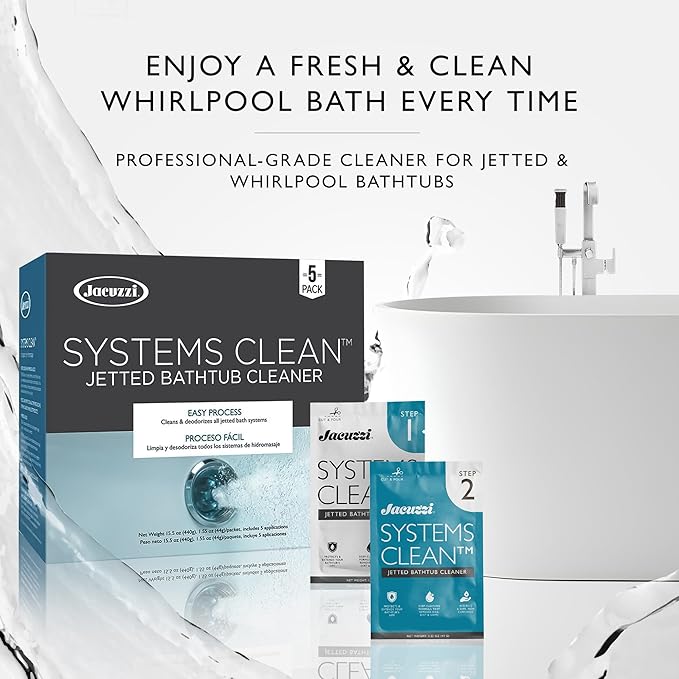 Jacuzzi Systems Cleaner – 2-Step Jetted Bathtub Cleaning Solution, 5-Pack Per Step – Effective Bathtub Cleaner for Jets, Deep Cleaning Formula for a Clean and Clear Jetted Bath Experience