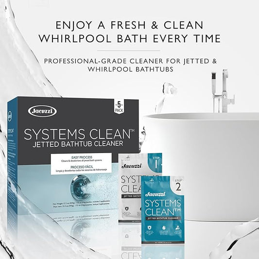 Jacuzzi Systems Cleaner – 2-Step Jetted Bathtub Cleaning Solution, 5-Pack Per Step – Effective Bathtub Cleaner for Jets, Deep Cleaning Formula for a Clean and Clear Jetted Bath Experience
