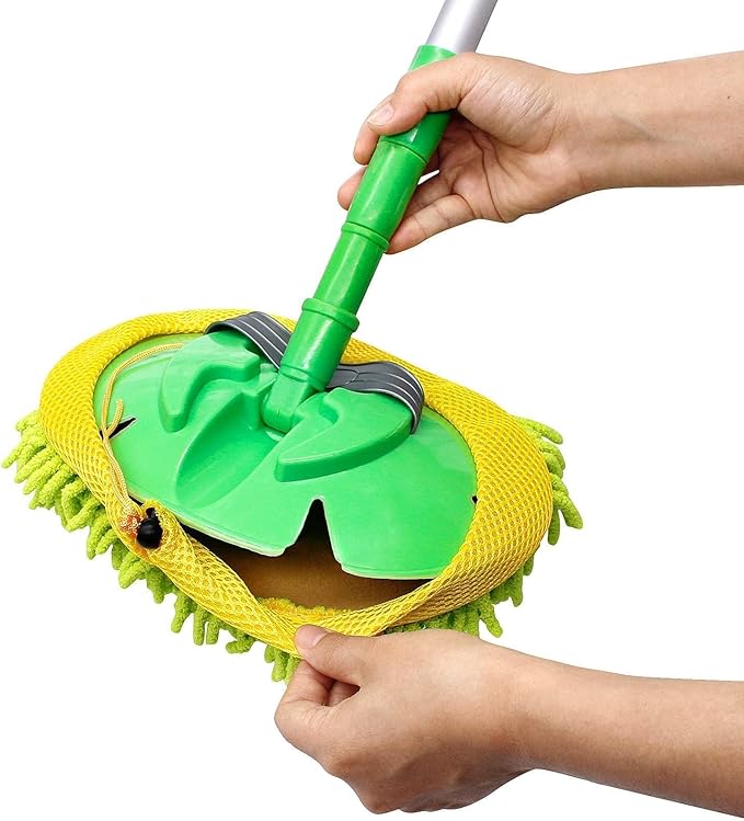 47" Car Wash Brush Mop Cleaning Tool with Long Handle Kit for Washing Detail Car Truck, SUV, RV, Trailer, Boat 2 in 1 Chenille Microfiber Sponge Duster, Paint Scratch Free