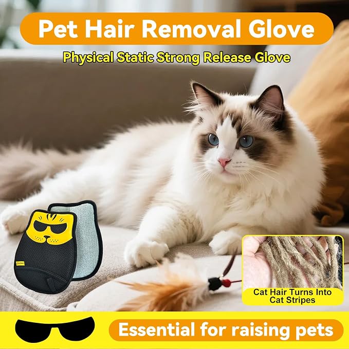 Pet Hair Removal Glove - Washable Reusable, 2pcs | Electrostatic dual-direction fiber grabs loose fur. Works on sofas, rugs, car seats & pet beds. Cat & dog hair - Image 2