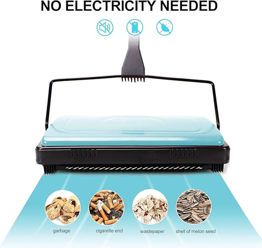 Yocada Carpet Sweeper Cleaner for Home Office Low&Undercoat Carpets Rugs Pet Hair Dust Scraps Paper Small Rubbish Cleaning with a Brush Blue