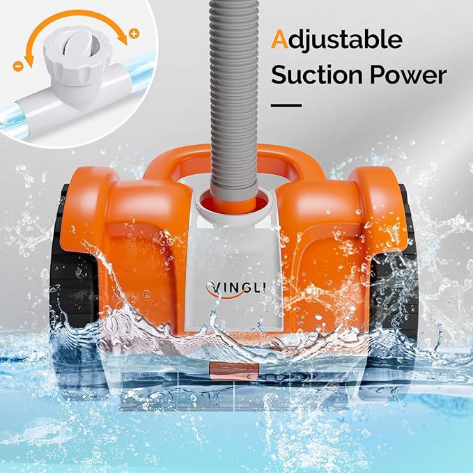 VINGLI Automatic Pool Cleaner for Inground Pools – Suction-Side Pool Vacuum with Powerful Wall-Climbing, 40FT Tangle-Free Hose, Ultra-Quiet Operation – Rich Orange & Gray