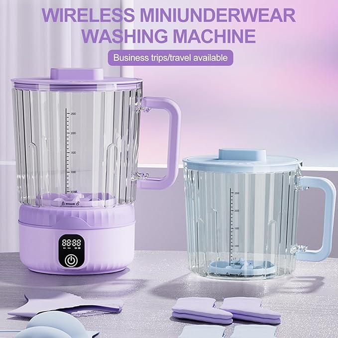 Underwear Washing Machine, Upgrade Double Bucket 2.5L Handle Portable Small Mini Washing Machine for Small Clothes, Rechargeable Travel Laundry Washer With Deep Cleaning, for Apartments, Dorms, RVs