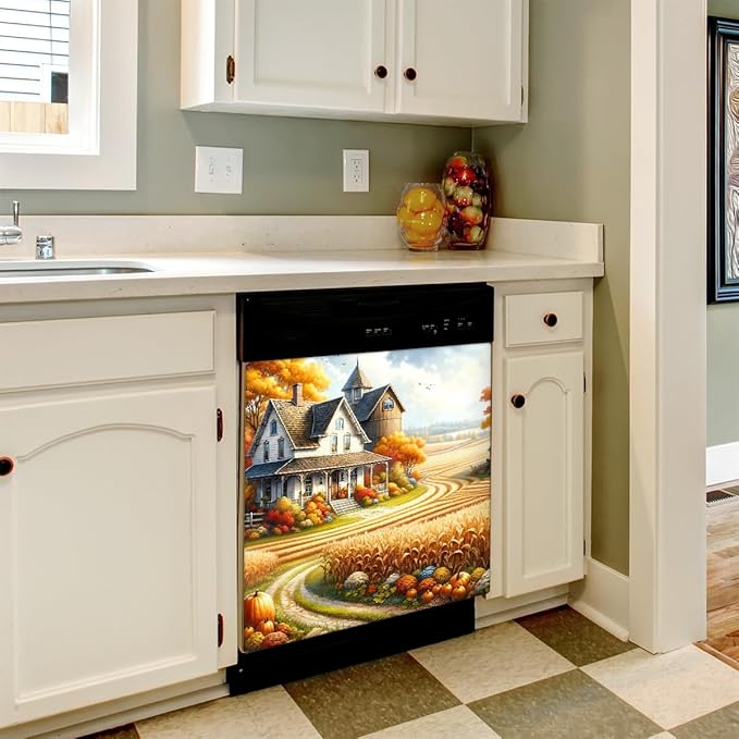 Autumn House Yellow Dishwasher Magnet Cover for The Front Magnetic Dishwasher Door Covers Dish Washer Sticker Wrap Home Decorative Appliances Panel Decal Kitchen Decor 23" x 26" (Magnetic)
