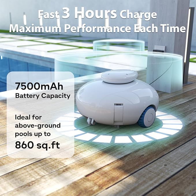 2025 Cordless Robotic Pool Vacuum, Pool Cleaner for Above Ground/Inground Pools - 7500mAh Battery, Lightweight, 140mins Runtime, Powerful Suction Pool Cleaner Vacuum for Flat-Bottom Swimming Pools