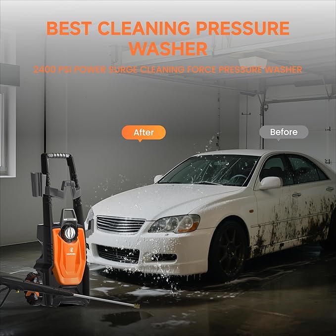 Giraffe Tools Pressure Washer, Max 2400 PSI, 2.3 GPM Electric Power Washer with 4 Quick-Connect Nozzles, Foam Cannon for Cars/Patios/Driveways/Fences