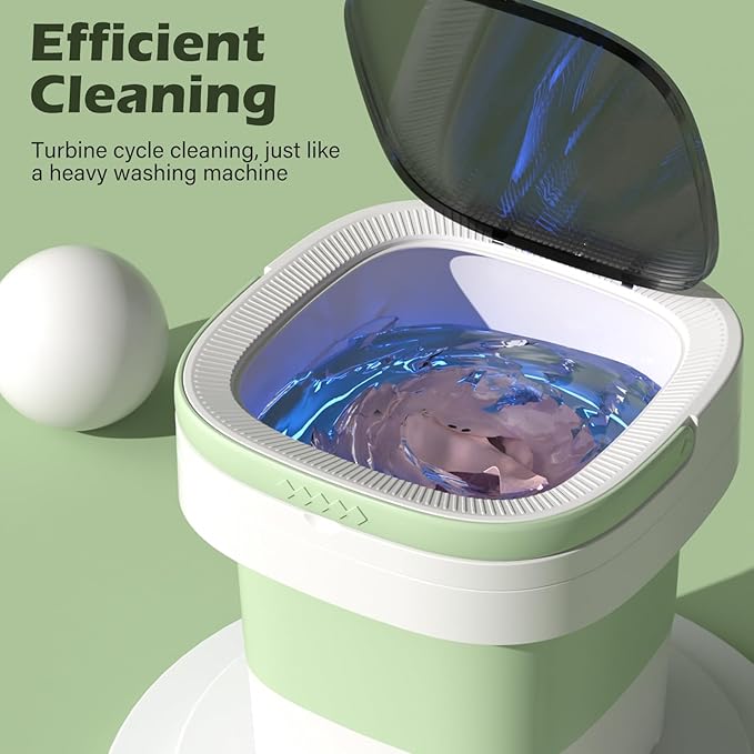 Portable Washing Machine, 7L/12L Upgraded Mini Washing Machine, Suitable for Small Clothes, Foldable Laundry Machine, Ideal for Dorm, Home, Hotel, Camping and Travel (Green, 12L)