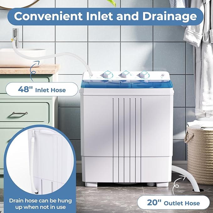 Giantex Washing Machine, 20Lbs Capacity, Washer and Spinner Combo, Portable Compact Twin Tub 12Lbs Washing and 8Lbs Spinning, Inlet and Drain Hose, Laundry Washer for Apartment RV Dorm