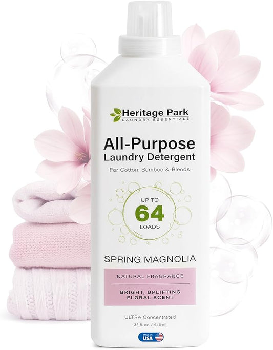 Heritage Park Luxury Laundry Detergent | Dermatologist Tested Plant based Natural & Enzyme Laundry Detergent | Sensitive Skin Friendly - Spring Magnolia (32 fl oz)
