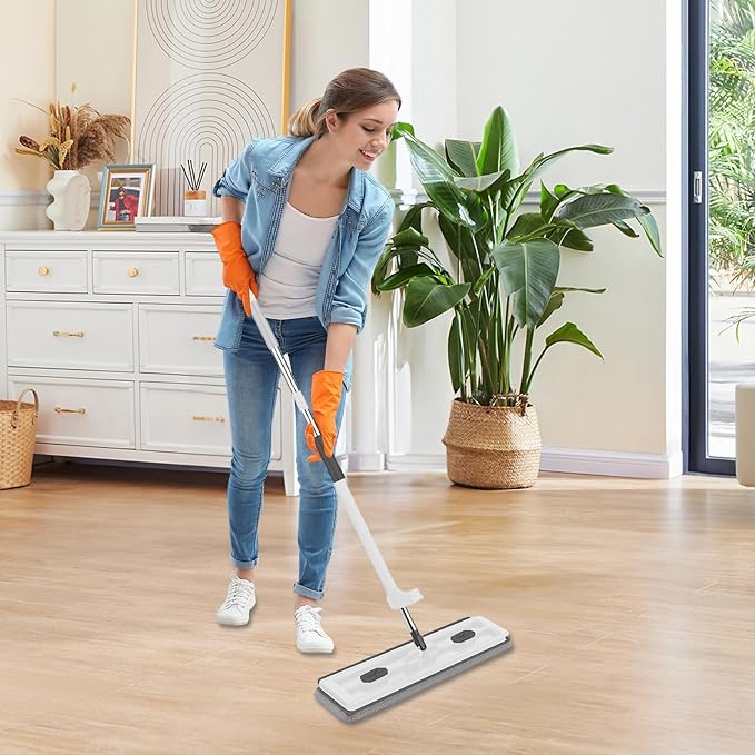 Flat Mop - Household Floor Cleaning System, Extra Wide with Extendable Handle for Hardwood Tile Vinyl, Reusable Microfiber Pads with 360° Rotation, Multi Tool for Home Garage Office Blue