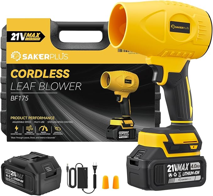 Portable Dust Cleaner 180000 RPM Cordless Leaf Blower 4.0Ah Battery with Adjustable Speed for Patio Driveways Workshop Lawn Cleaning (2 Battery with Storage Case)