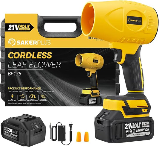 Portable Dust Cleaner 180000 RPM Cordless Leaf Blower 4.0Ah Battery with Adjustable Speed for Patio Driveways Workshop Lawn Cleaning (2 Battery with Storage Case)