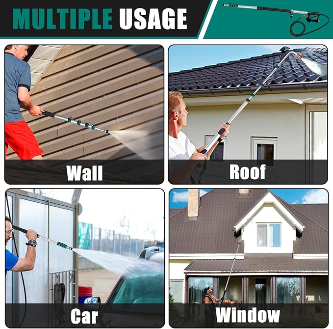 24FT Pressure Washer Extension Wand with Bursh, Power Washer Extension Wand, Gutter Cleaning Tool for Your Patio, Lawn & Garden (24FT Wand with Brush) (24ft Wand with Brush)