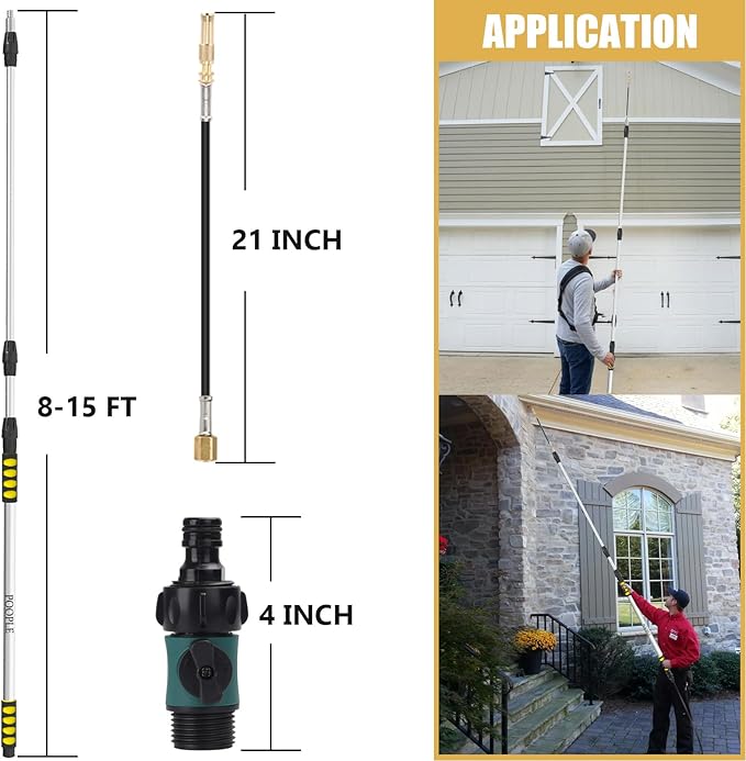 Gutter Cleaning Tools from The Ground, 16FT (24FT Reach) Telescoping Gutter Cleaner Wand with Adjustable Water Flow, Rain Gutters Cleaning Tool for Leaves and Debris, Fits Standard Garden Hoses