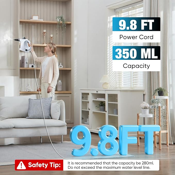 Sakerplus Steam Cleaner, Handheld Pressurized Steamer, 1050W 230°F Fast Heating with 9 Accessories, Multi-Surface Steam Cleaner for Home, Car, Tile & Grout, Windows, Upholstery (5 Towel Sleeve)