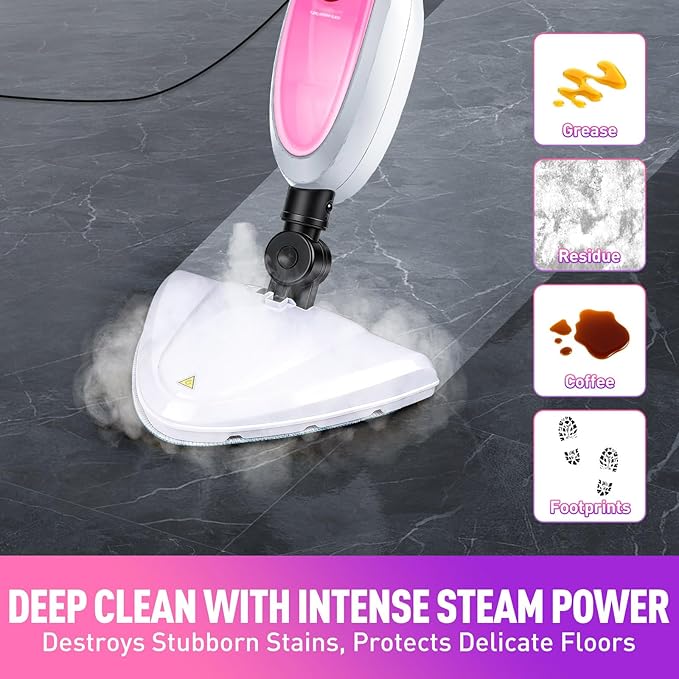 Steam Mop & Detachable Handheld Steamer 2-in-1 Design, 20s Fast Heat-Up, 16FT Power Cord, 10-in-1 Multi-Purpose Steam Cleaner for Hardwood Floors/Carpet/Tile/Grout/Window/Stove for Deep Home Cleaning