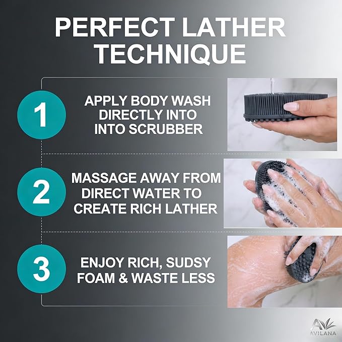 Avilana Premium Back Scrubber Long Handle 19 Inch - 8 Years Trusted Since 2017 - SGS Certified Silicone Bath Brush, Dual Sided Exfoliating Body Brush Extended Reach Back Washer Women Men Seniors Gift