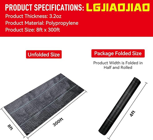 8ftx300ft Weed Barrier Landscape Fabric Heavy Duty, Weed Block Gardening Ground Cover Mat, Weed Control Garden Cloth, Woven Geotextile Fabric for Underlayment, Commercial Driveway Fabric